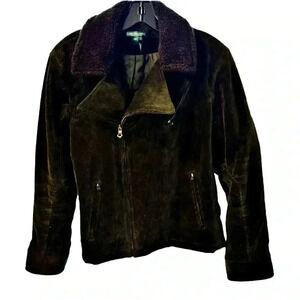 Ralph Lauren Women’s Corduroy Jacket Zip Up, Quilted Lining Olive Green Size XL